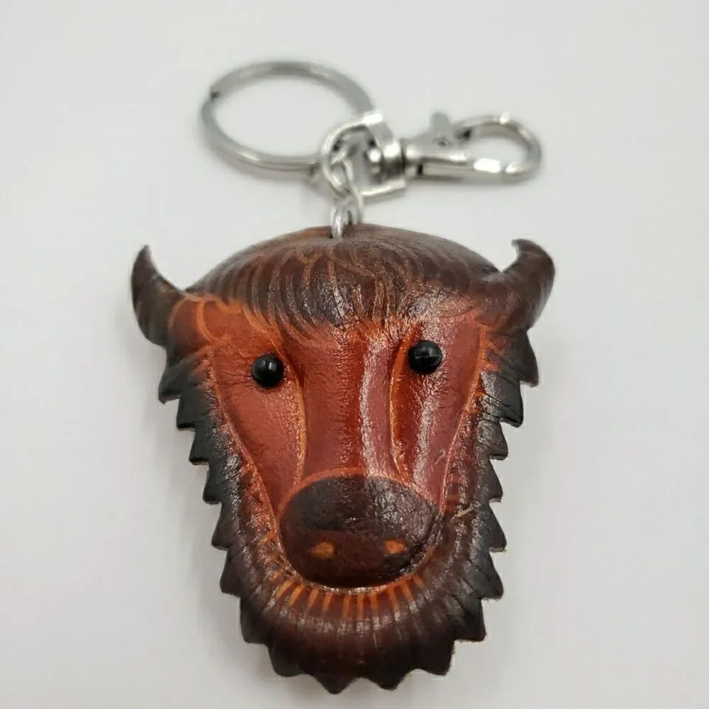 BUFFALO Keychain Bag Charm 3D Handmade Leather Country Western Southwest Casino